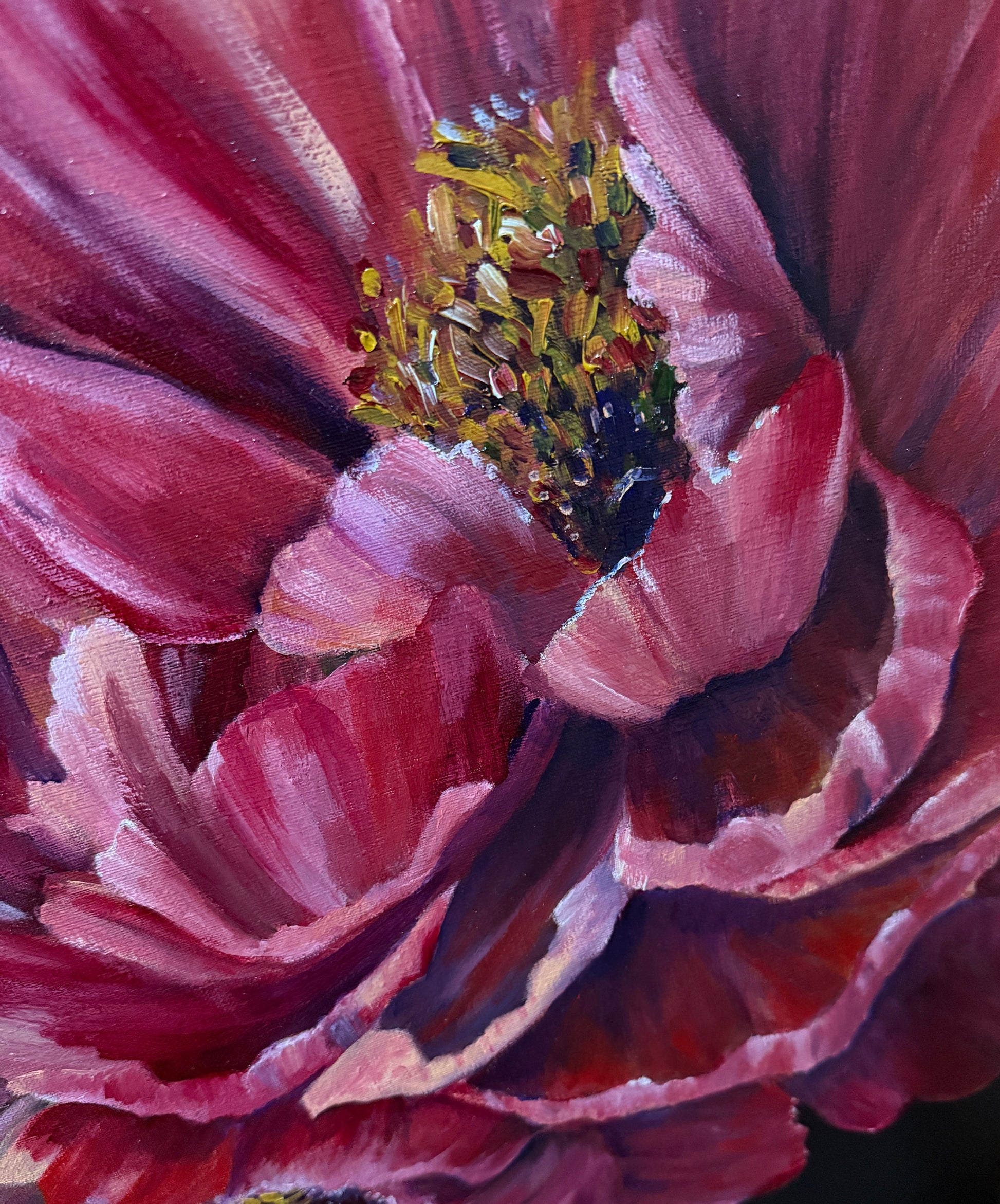 Close-up of a pink flower with a detailed painting style.